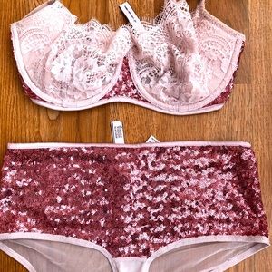 Victoria secret sequin bra and panty set pink